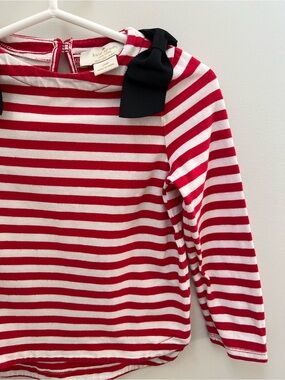 kate spade Red & White Striped Long-Sleeve Top with Black Shoulder Bows